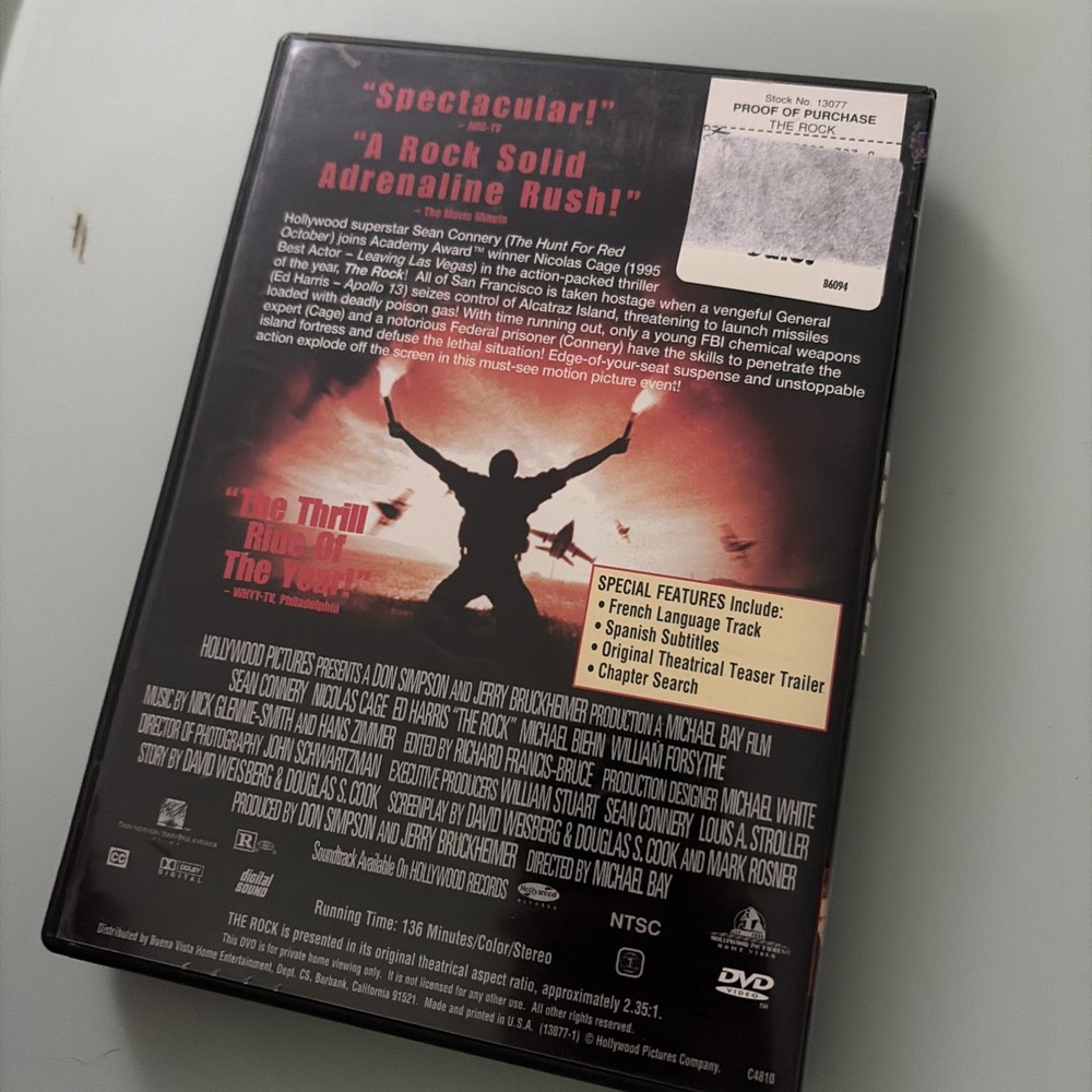 The Rock DVD 1997 Widescreen Sean Connery Nicolas Cage Ed Harris - Picture 2 of 5